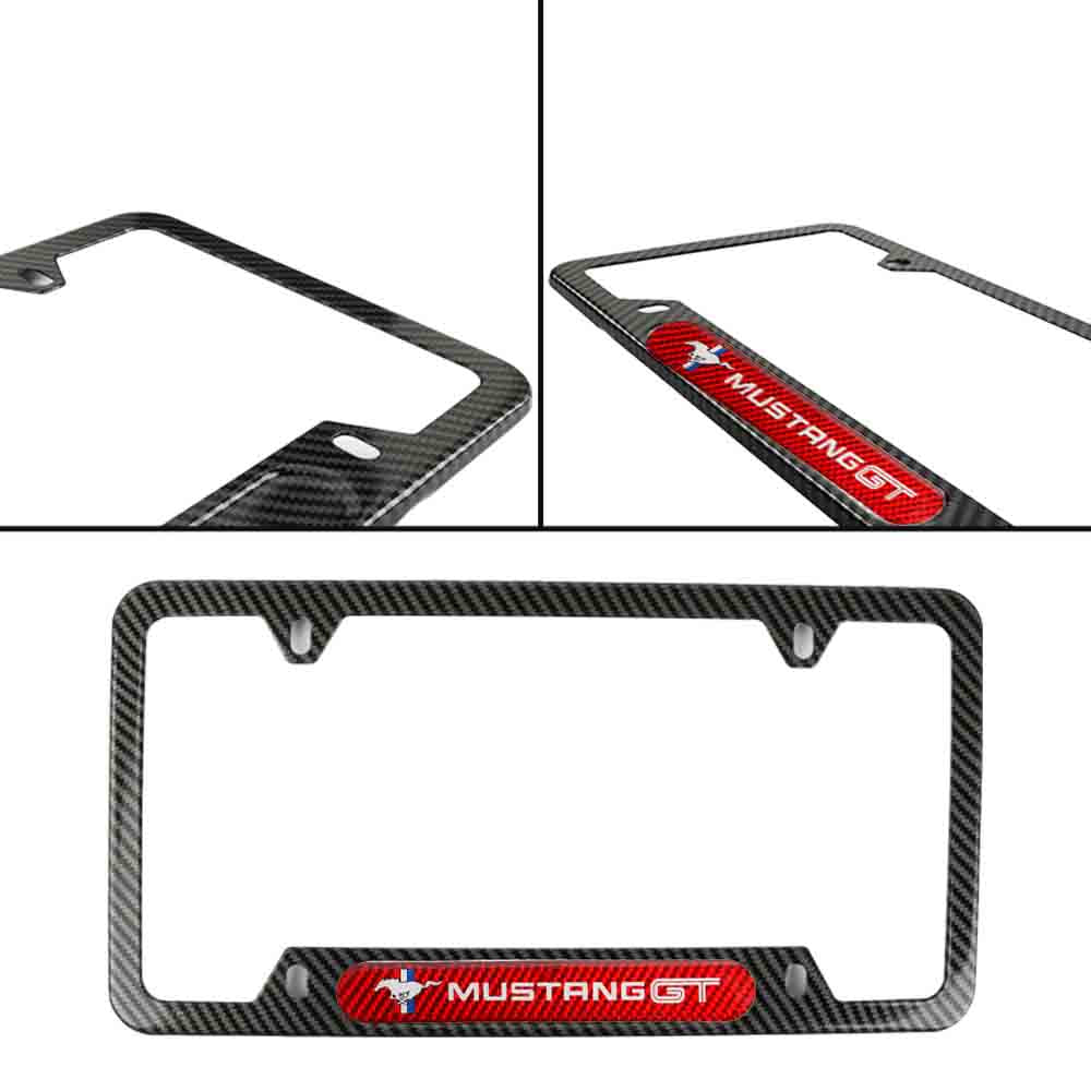 Brand New Universal 1PCS Mustang GT Carbon Fiber Look Metal License Plate Frame