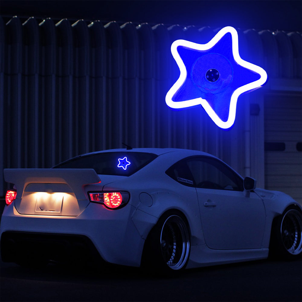 BRAND NEW UNIVERSAL STAR SHAPED BLUE LED Neon Flash Light Car Window Glow Electric Remote Control Lamp