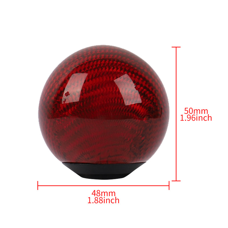 Brand New Universal Ralliart Car Gear Shift Knob Round Ball Shape Red Real Carbon Fiber M8 M10 M12