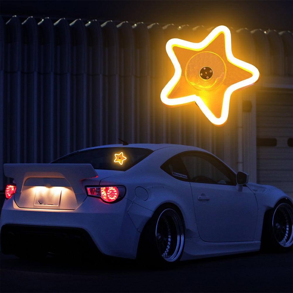 BRAND NEW UNIVERSAL STAR SHAPED YELLOW LED Neon Flash Light Car Window Glow Electric Remote Control Lamp