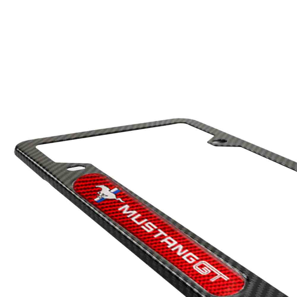 Brand New Universal 2PCS Mustang GT Carbon Fiber Look Metal License Plate Frame