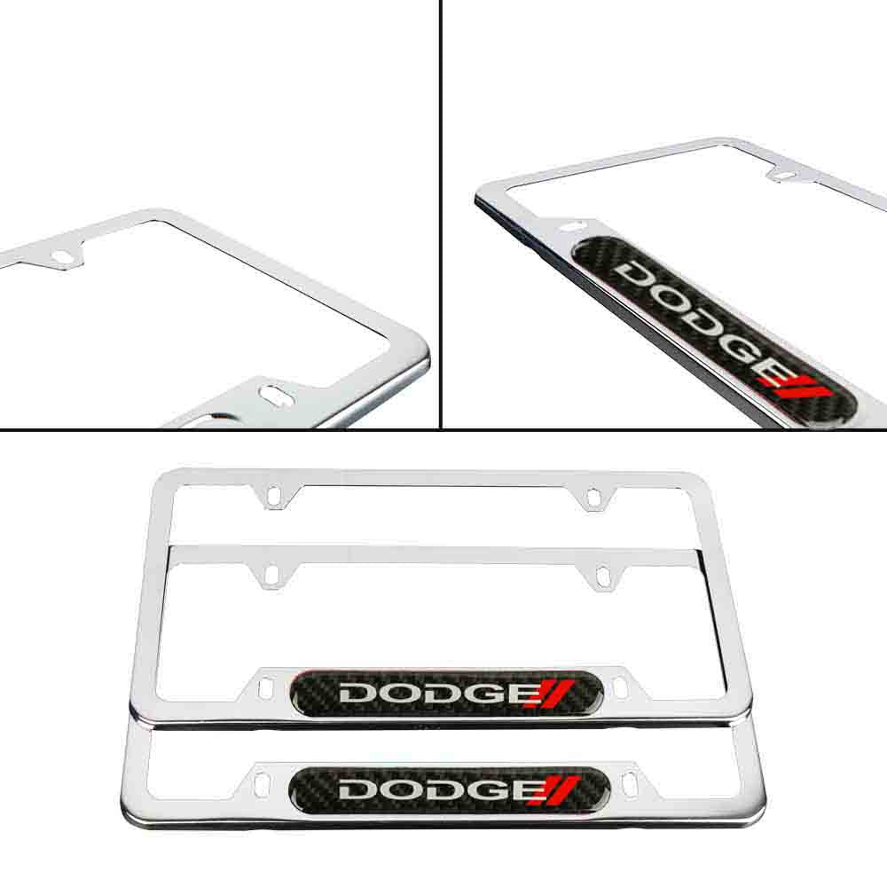 Brand New Universal 2PCS Dodge Chrome Metal License Plate Frame