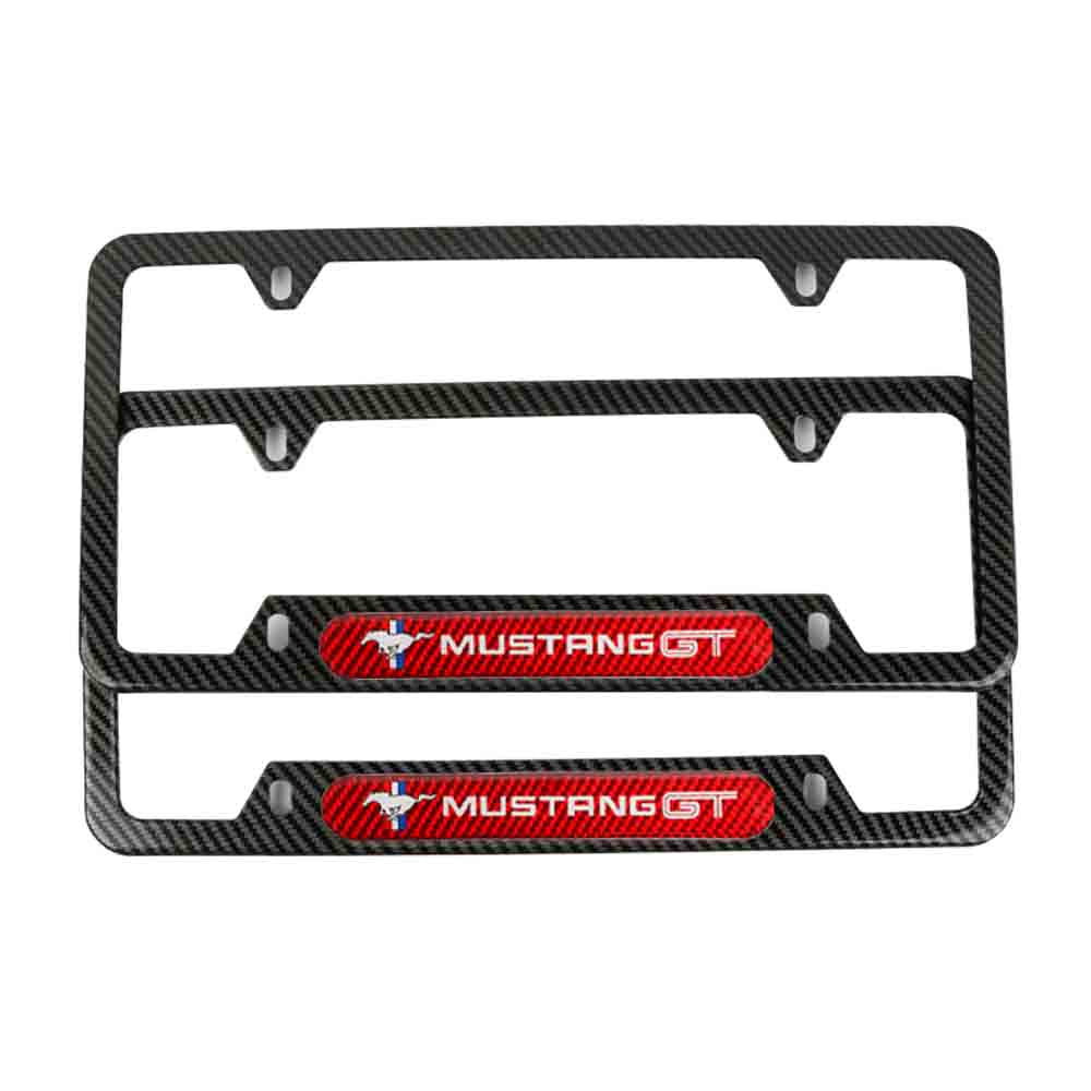 Brand New Universal 2PCS Mustang GT Carbon Fiber Look Metal License Plate Frame