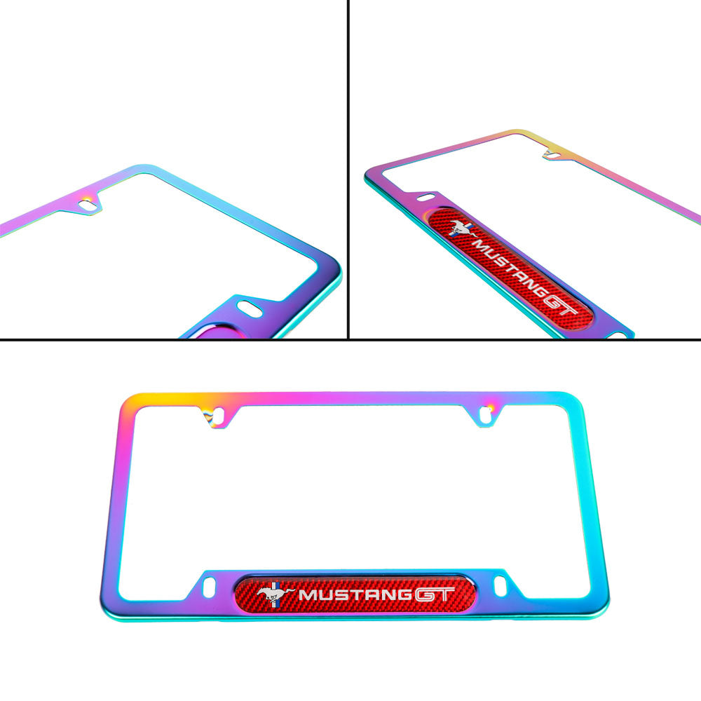 Brand New Universal 1PCS MUSTANG GT Neo Chrome Metal License Plate Frame