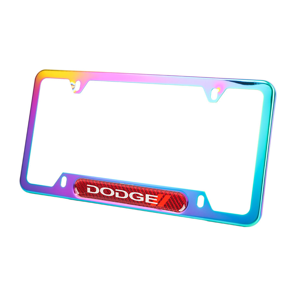 Brand New Universal 1PCS Dodge Neo Chrome Metal License Plate Frame