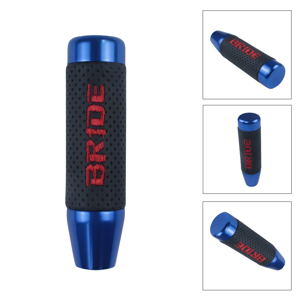 Brand New 13CM Blue Universal Bride Aluminum +Leather Gear Shift Knob Shifter Lever Head M8 M10 M12