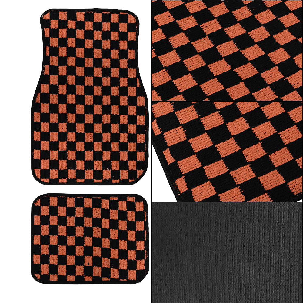 Brand New 4PCS UNIVERSAL CHECKERED Brown Racing Fabric Car Floor Mats Interior Carpets