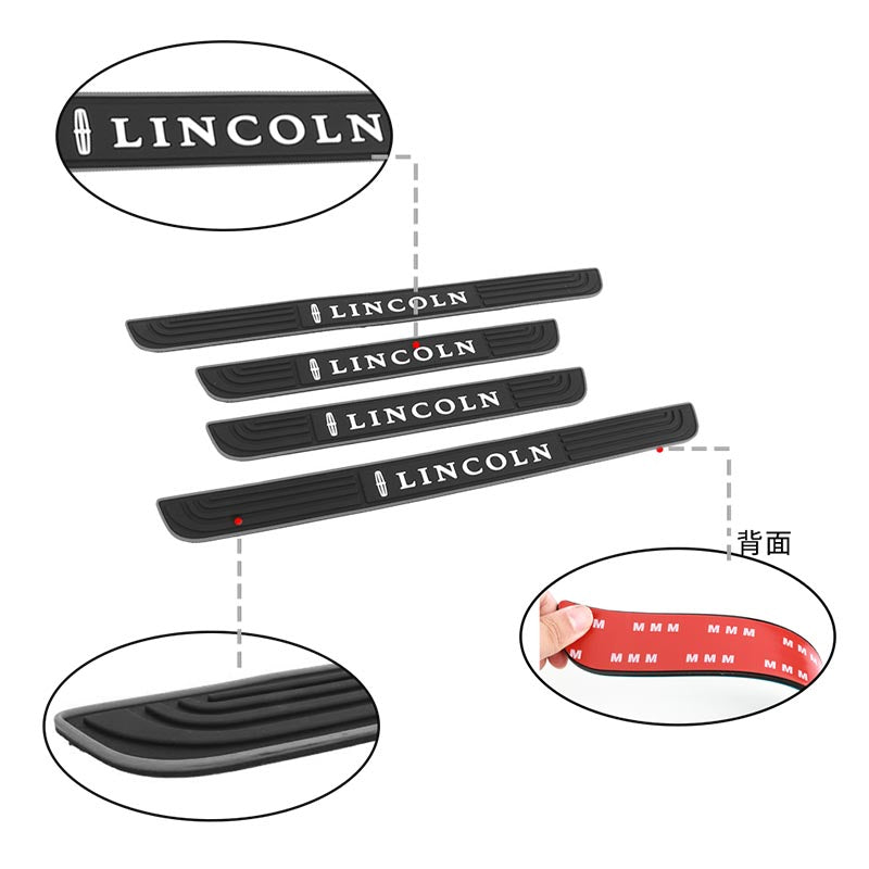 Brand New 4PCS Universal Lincoln Silver Rubber Car Door Scuff Sill Cover Panel Step Protector