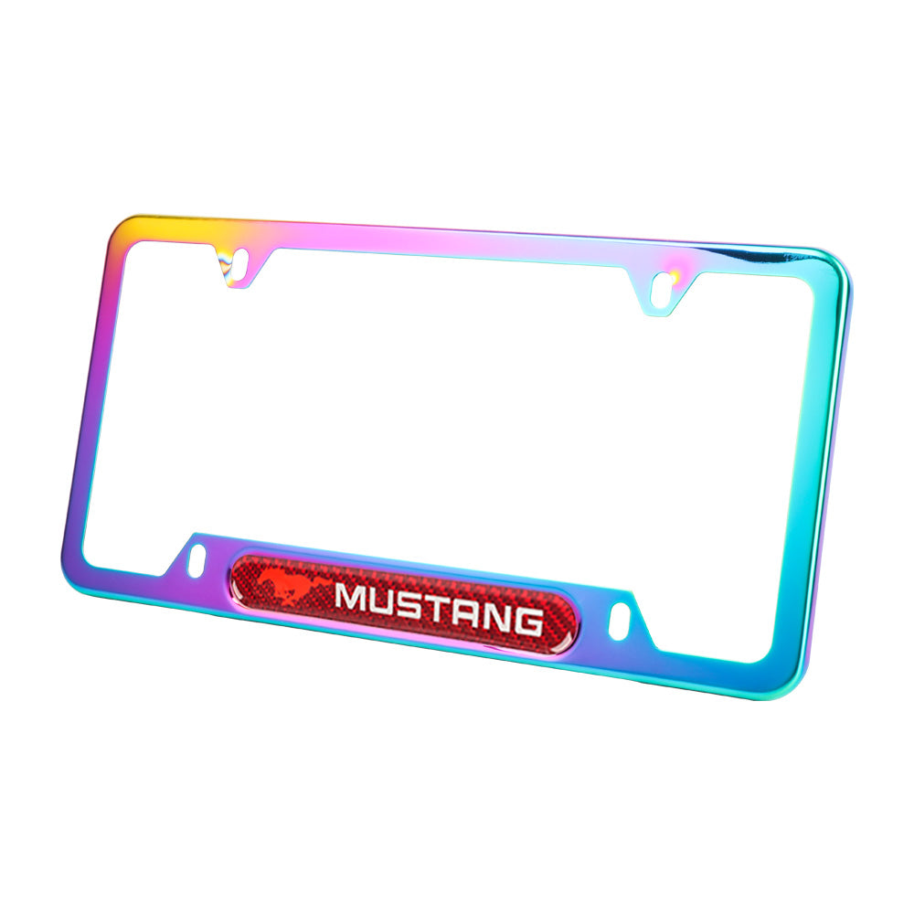 Brand New Universal 2PCS Mustang Neo Chrome Metal License Plate Frame