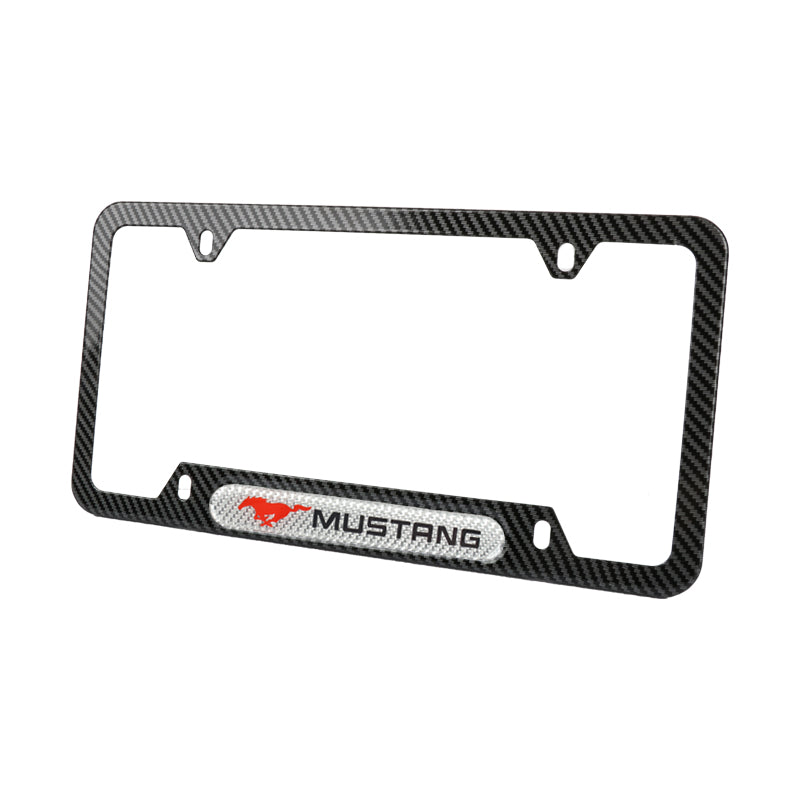 Brand New Universal 1PCS Mustang Carbon Fiber Look Metal License Plate Frame