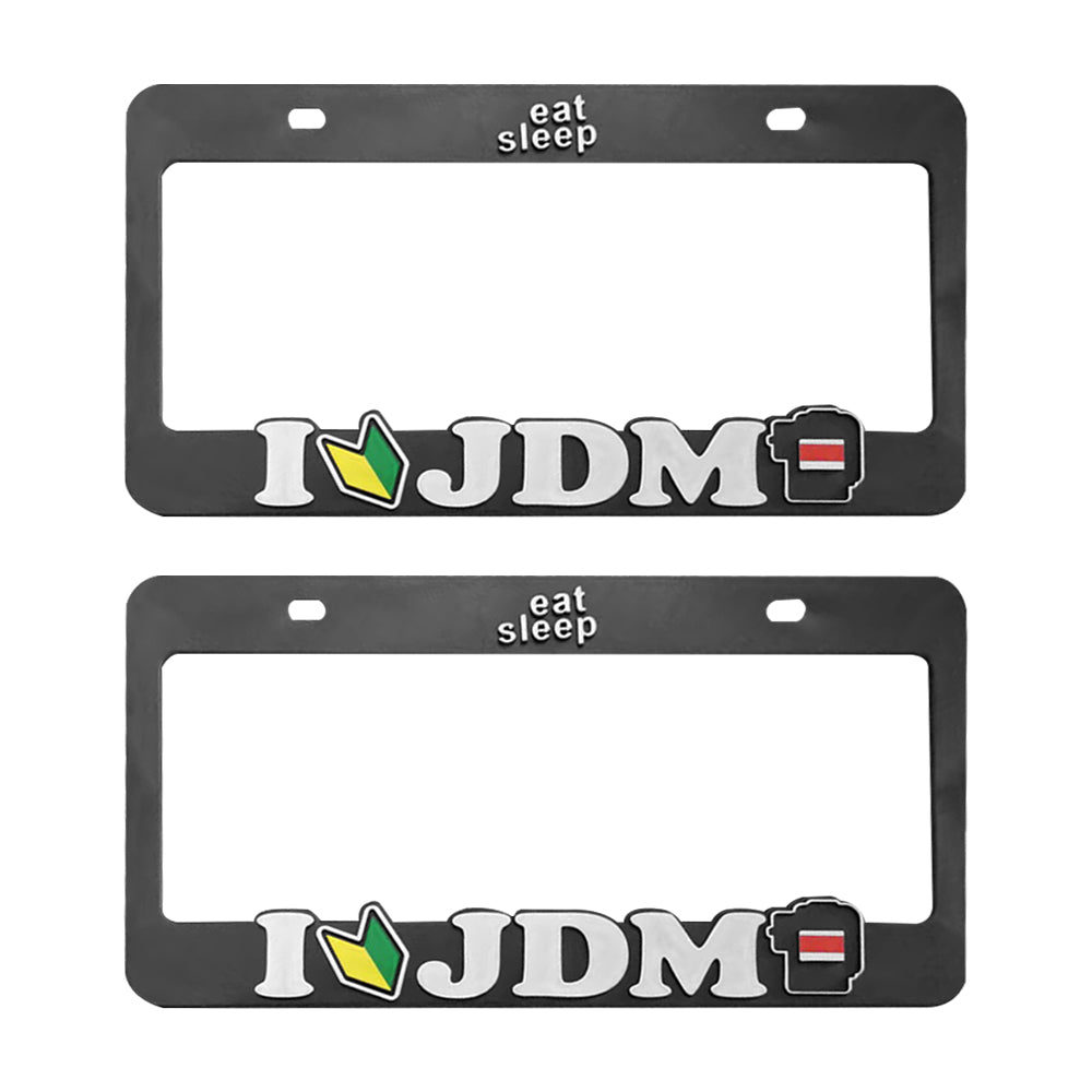 Brand New Universal 2PCS I LOVE JDM DOMO ABS Plastic Black License Plate Frame