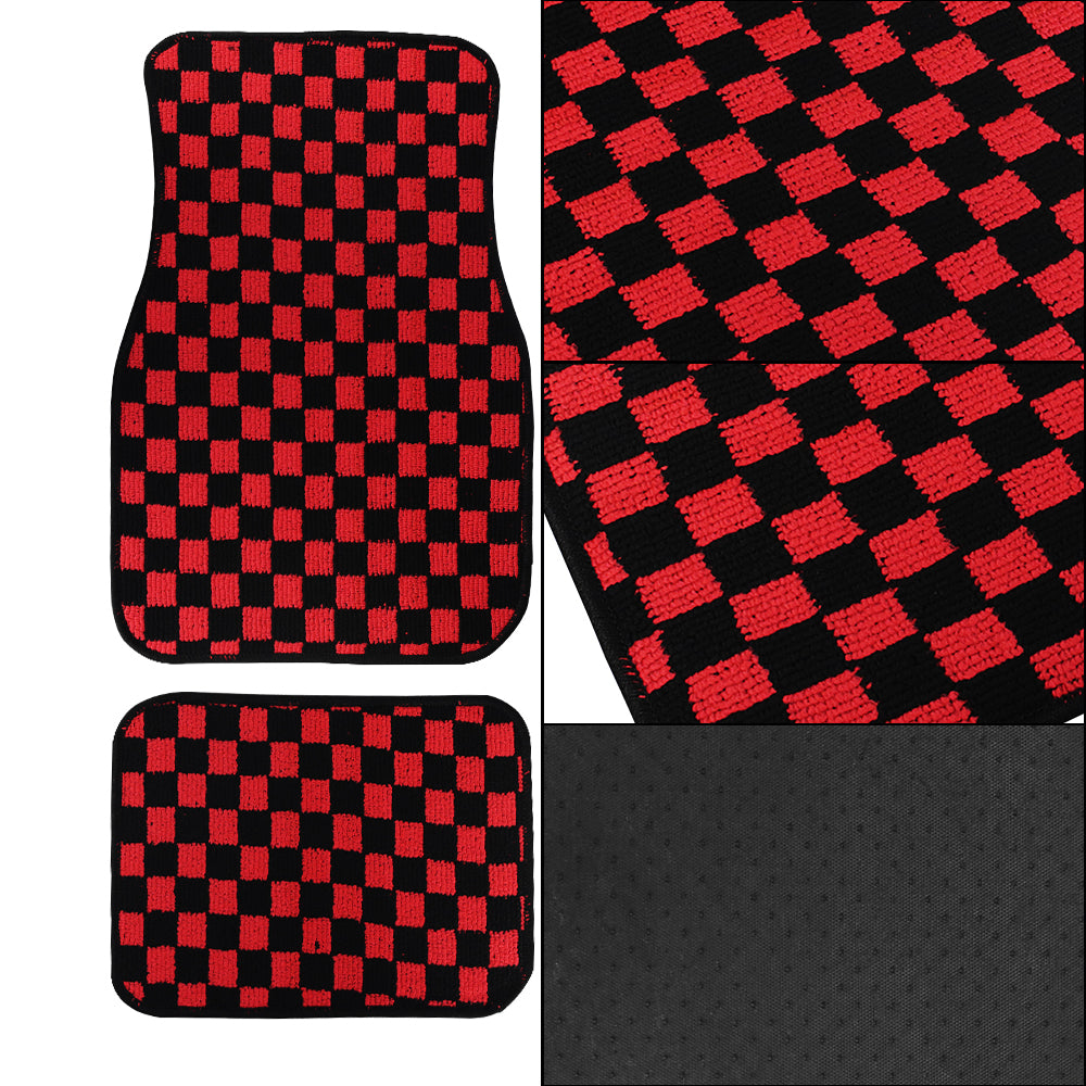 Brand New 4PCS UNIVERSAL CHECKERED Red Racing Fabric Car Floor Mats Interior Carpets