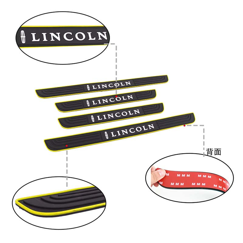 Brand New 4PCS Universal Lincoln Yellow Rubber Car Door Scuff Sill Cover Panel Step Protector