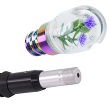 Load image into Gallery viewer, Brand New Acrylic Clear Crystal Purple Flower Long Shift Knob Automatic Gear Shifter