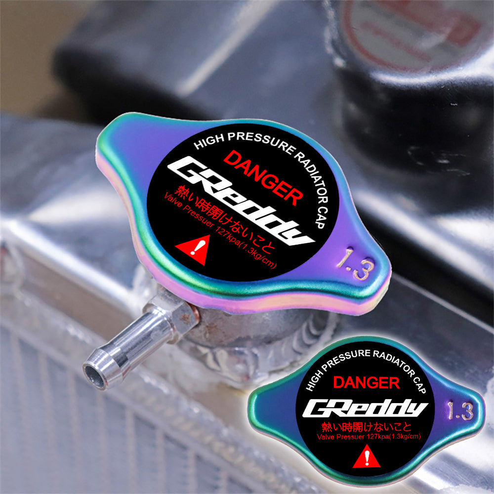 Brand New JDM 1.3bar 9mm Greddy Racing Neo Chrome Racing Cap High Pressure Radiator Cap For Universal