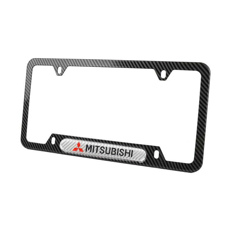 Brand New Universal 1PCS MITSUBISHI Carbon Fiber Look Metal License Plate Frame