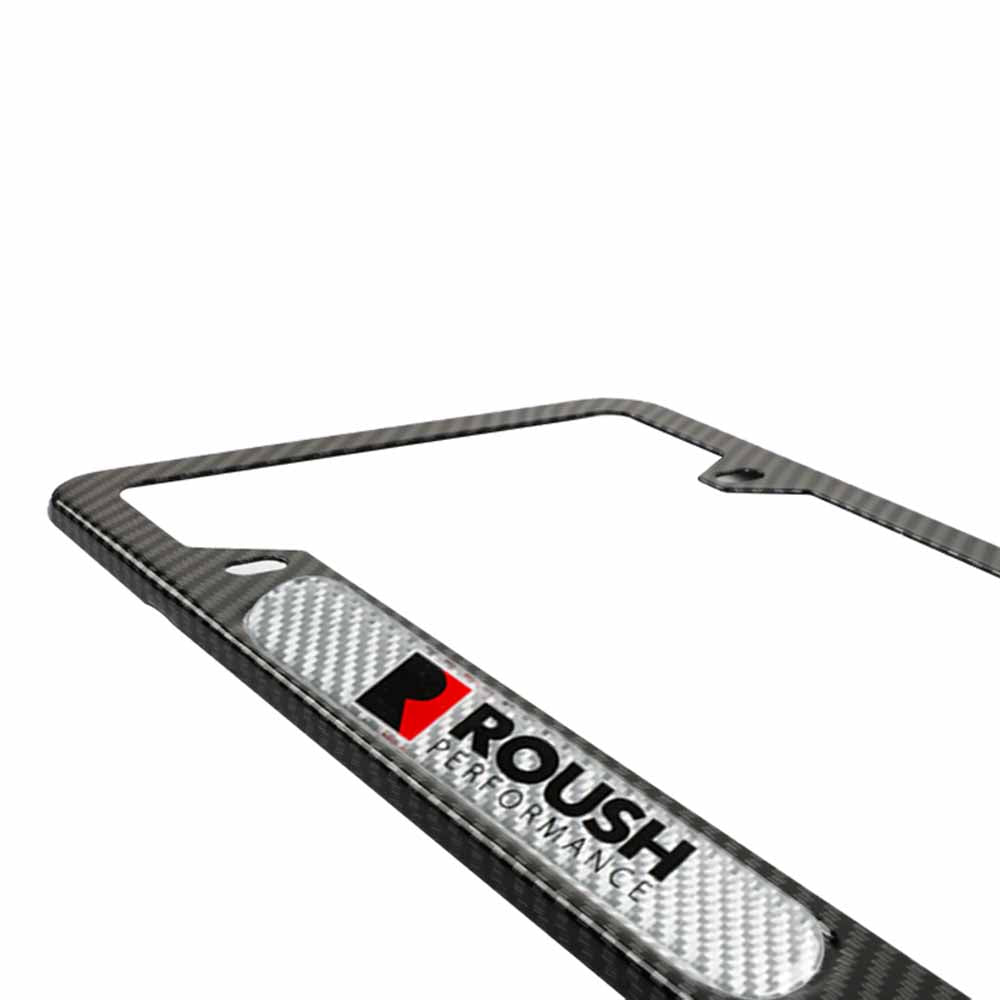 Brand New Universal 2PCS Roush Performance Carbon Fiber Look Metal License Plate Frame