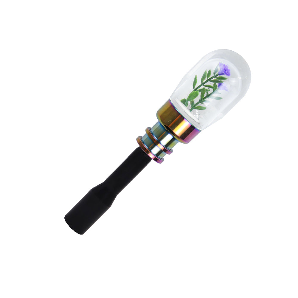 Brand New Acrylic Clear Crystal Purple Flower Long Manuel Gear Stick Shift Knob M8 M10 M12 & Black Shifter Extender Extension