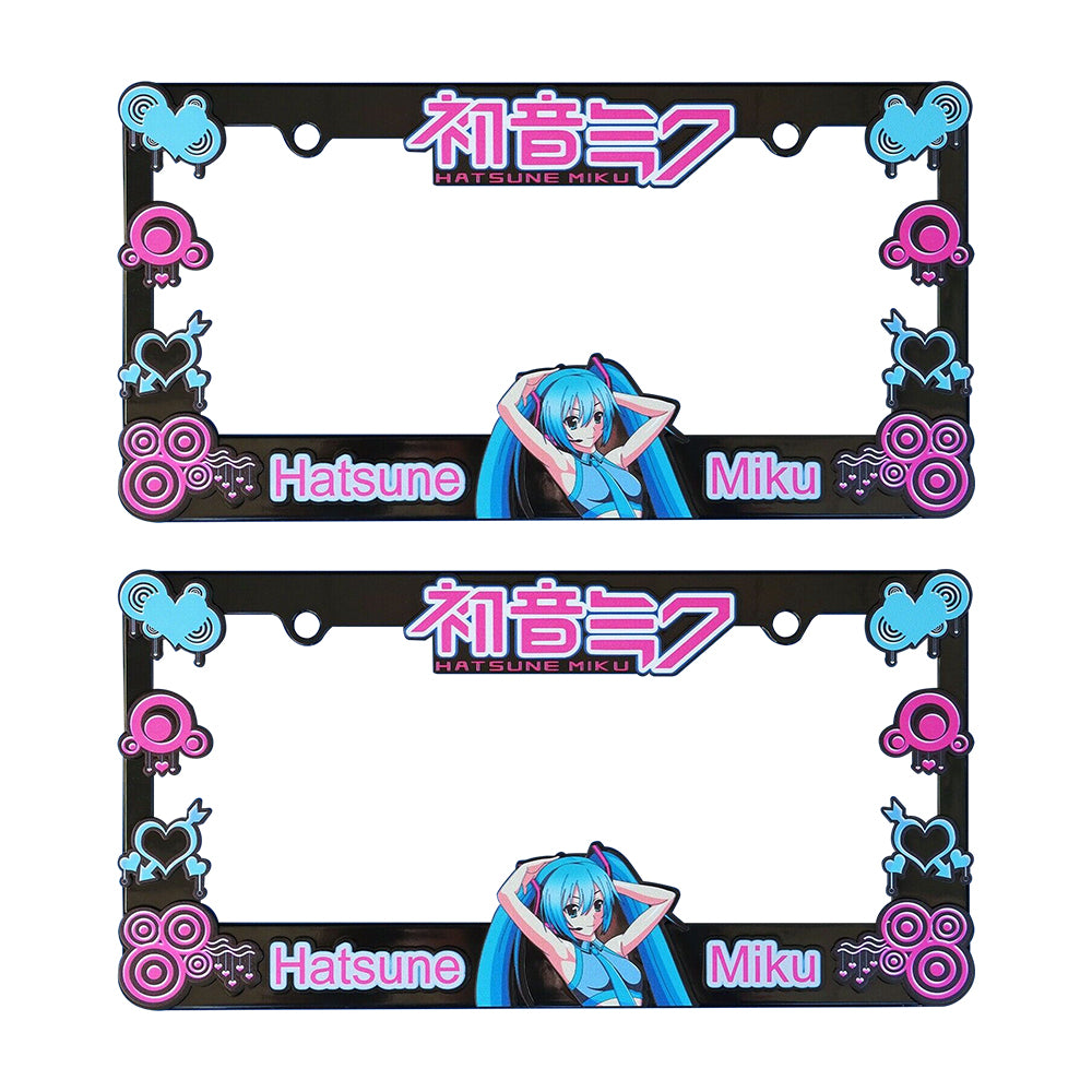 Brand New Universal 2PCS Anime Hatsune Miku ABS Plastic Black License Plate Frame