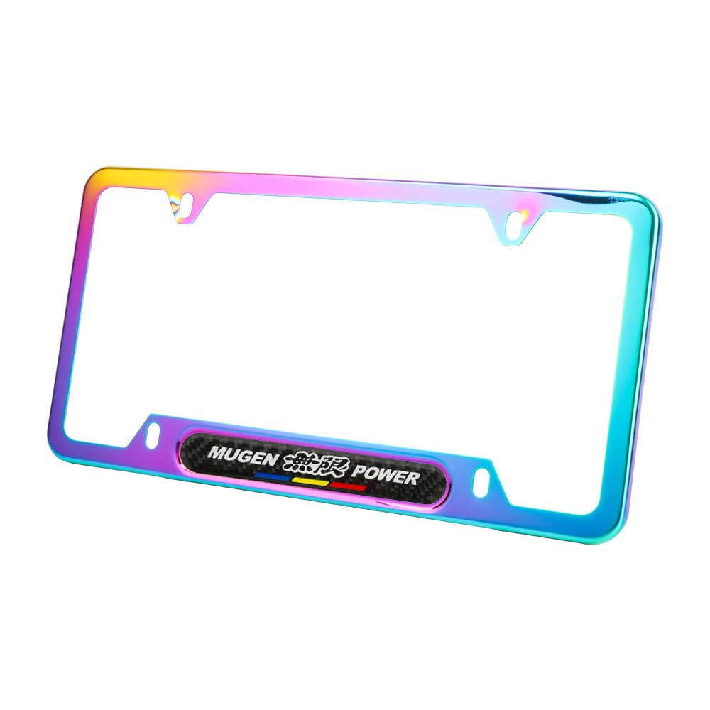 Brand New Universal 2PCS Mugen Power Neo Chrome Metal License Plate Frame