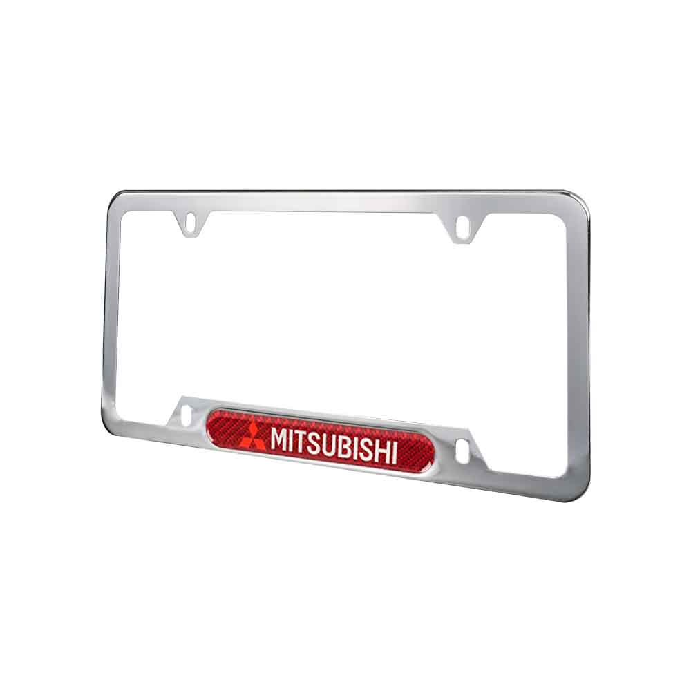 Brand New Universal 2PCS MITSUBISHI Chrome Metal License Plate Frame