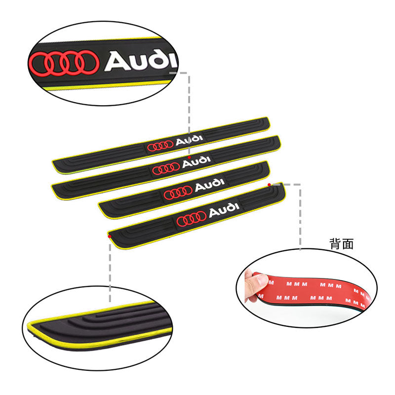 Brand New 4PCS Universal Audi Yellow Rubber Car Door Scuff Sill Cover Panel Step Protector