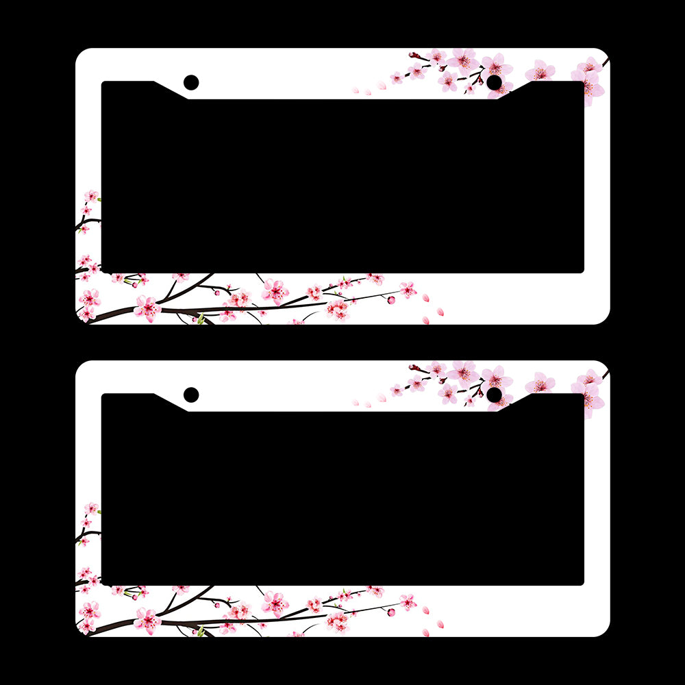 Brand New Universal 2PCS Sakura JDM Flower ABS Plastic White License Plate Frame