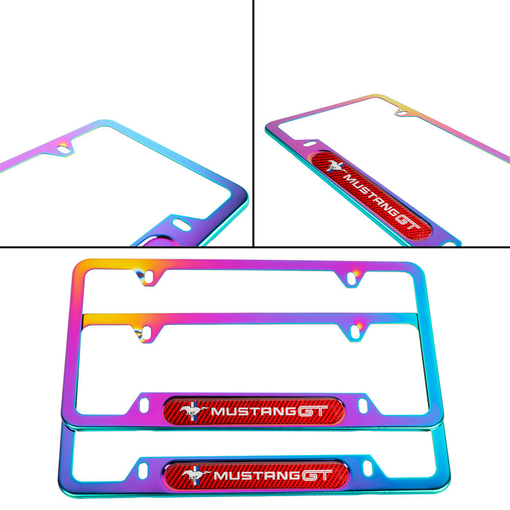 Brand New Universal 2PCS MUSTANG GT Neo Chrome Metal License Plate Frame