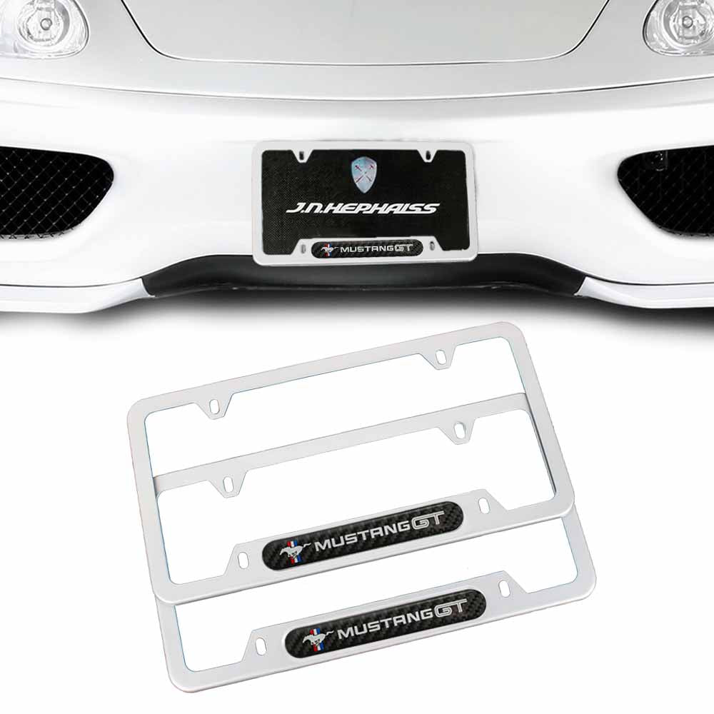 Brand New Universal 2PCS Ford Mustang GT Silver Metal License Plate Frame