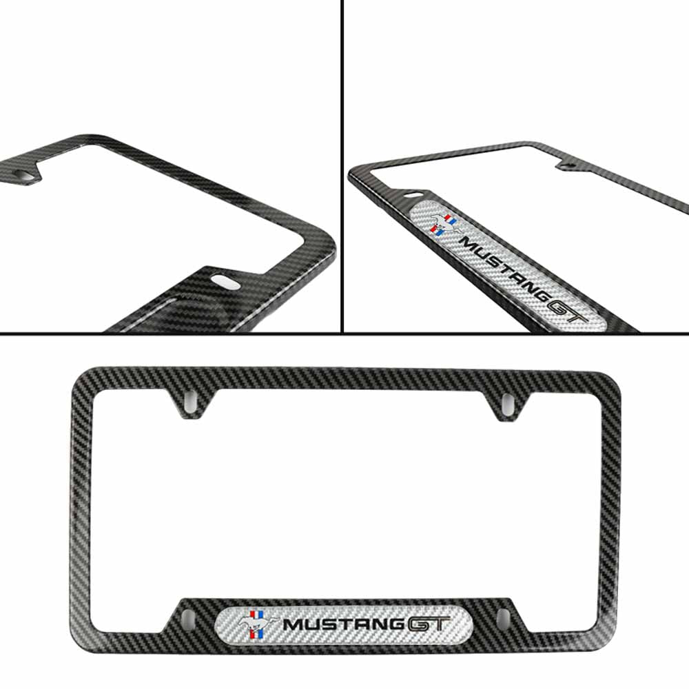 Brand New Universal 1PCS Mustang GT Carbon Fiber Look Metal License Plate Frame