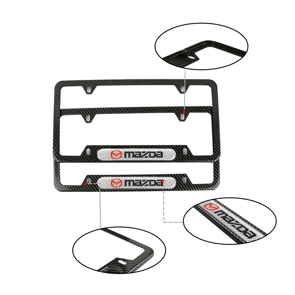 Brand New Universal 2PCS Mazda Carbon Fiber Look Metal License Plate Frame