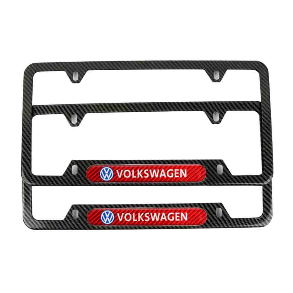 Brand New Universal 2PCS Volkswagen Carbon Fiber Look Metal License Plate Frame