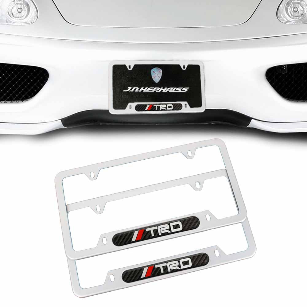 Brand New Universal 2PCS TRD Silver Metal License Plate Frame