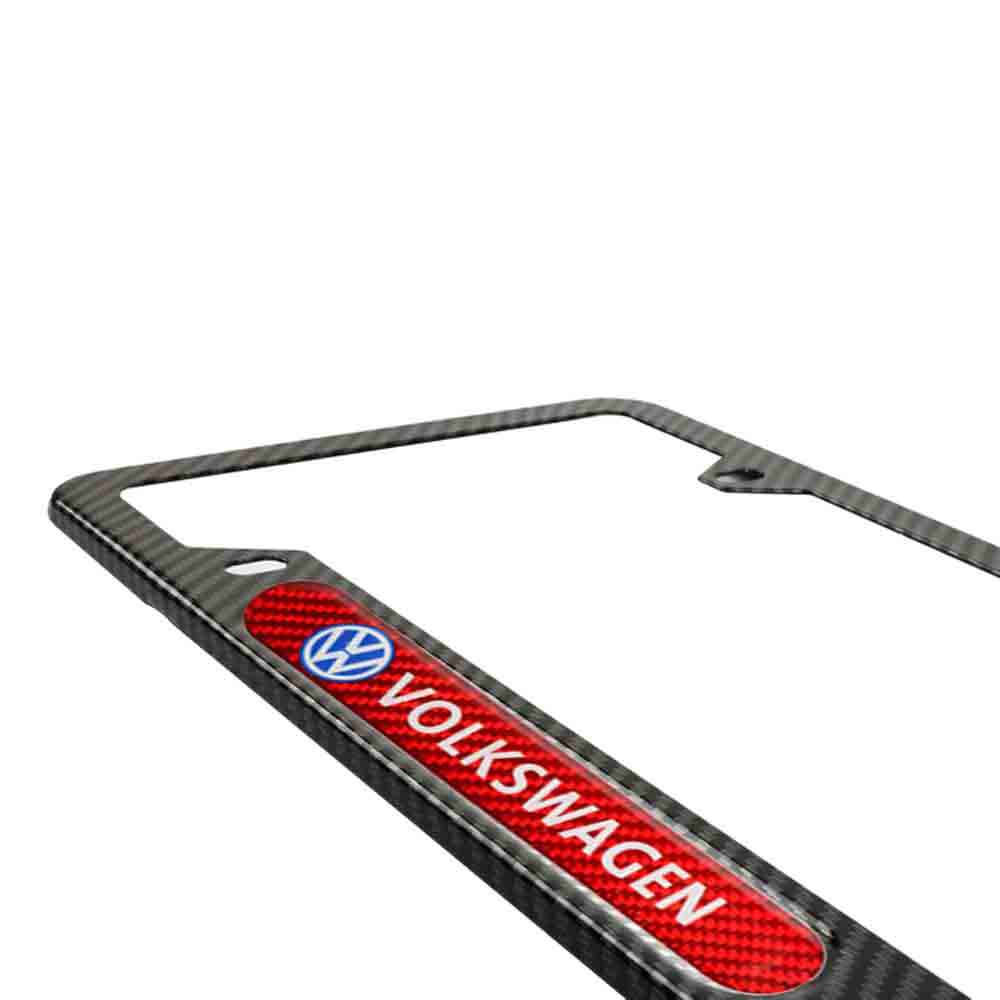 Brand New Universal 2PCS Volkswagen Carbon Fiber Look Metal License Plate Frame