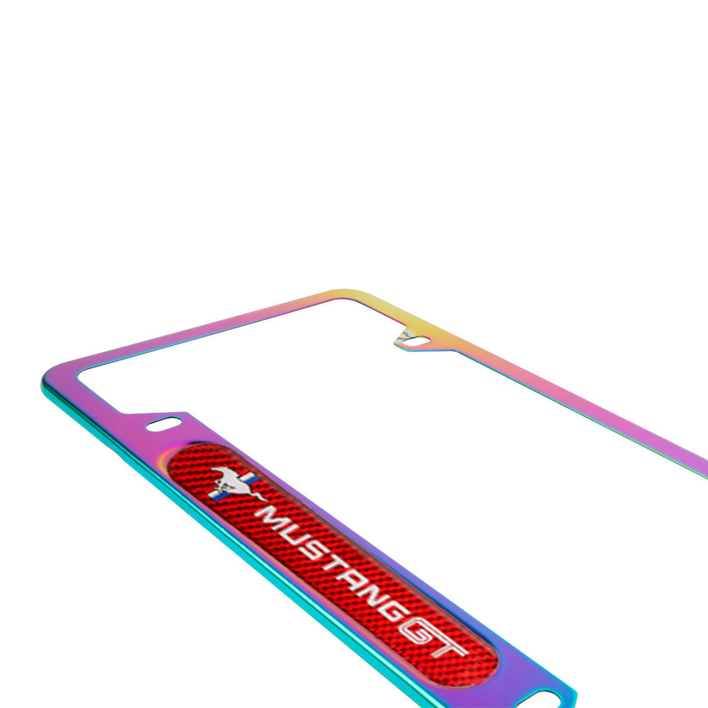 Brand New Universal 2PCS MUSTANG GT Neo Chrome Metal License Plate Frame