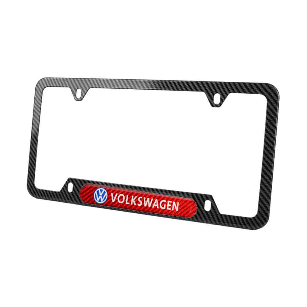 Brand New Universal 2PCS Volkswagen Carbon Fiber Look Metal License Plate Frame