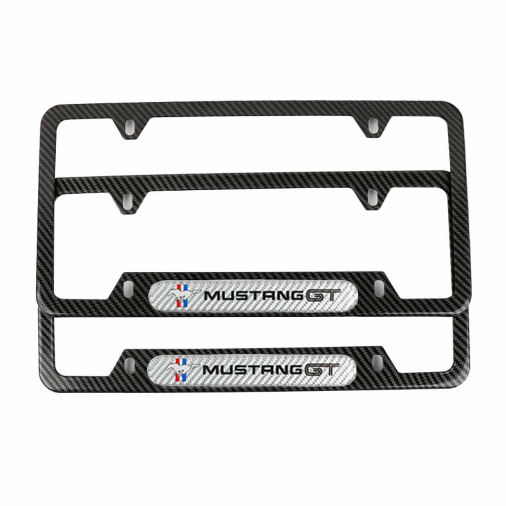 Brand New Universal 2PCS Mustang GT Carbon Fiber Look Metal License Plate Frame