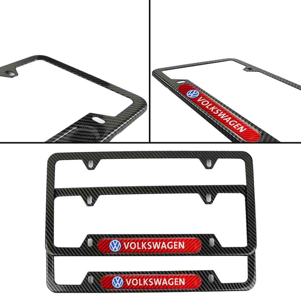 Brand New Universal 2PCS Volkswagen Carbon Fiber Look Metal License Plate Frame