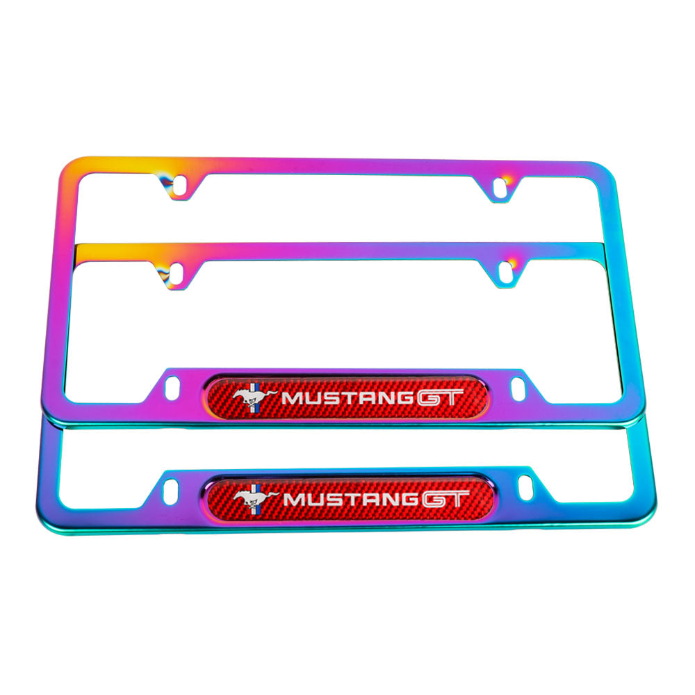 Brand New Universal 2PCS MUSTANG GT Neo Chrome Metal License Plate Frame