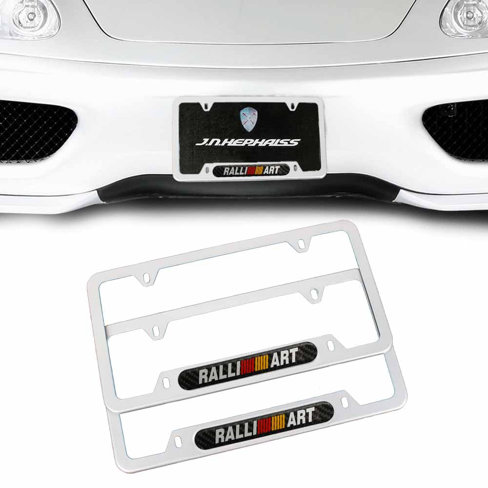 Brand New Universal 2PCS Ralliart Silver Metal License Plate Frame