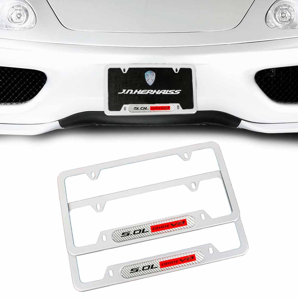 Brand New Universal 2PCS 5.0L COYOTE V8 Silver Metal License Plate Frame