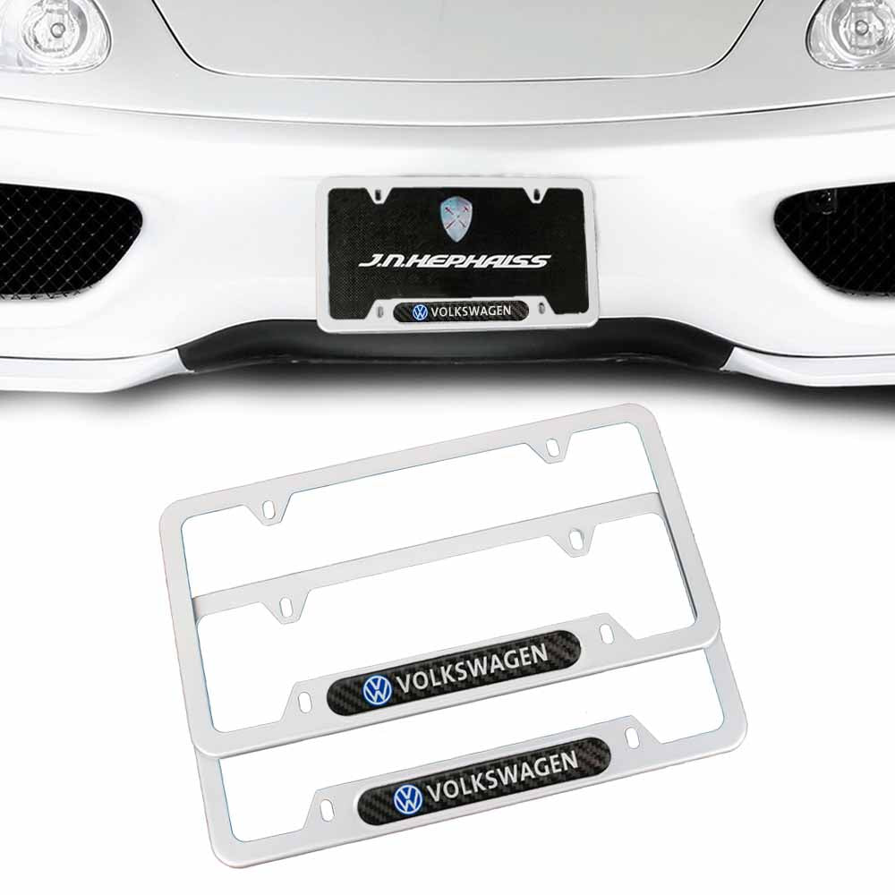 Brand New Universal 2PCS VOLKSWAGEN Silver Metal License Plate Frame