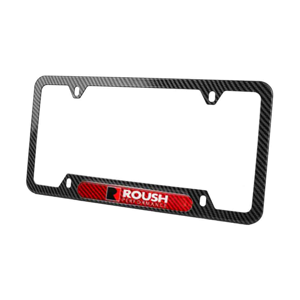 Brand New Universal 2PCS Roush Performance Carbon Fiber Look Metal License Plate Frame