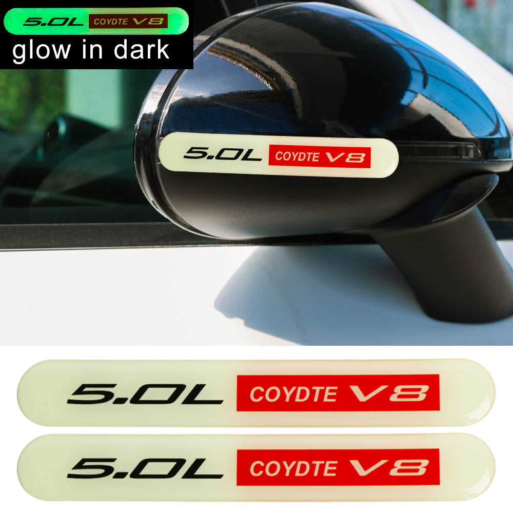 Brand New 2PCS 5.0L COYOTE V8 Glows in Dark Green Car Trunk Side Fenders Door Badge Scratch Guard Sticker