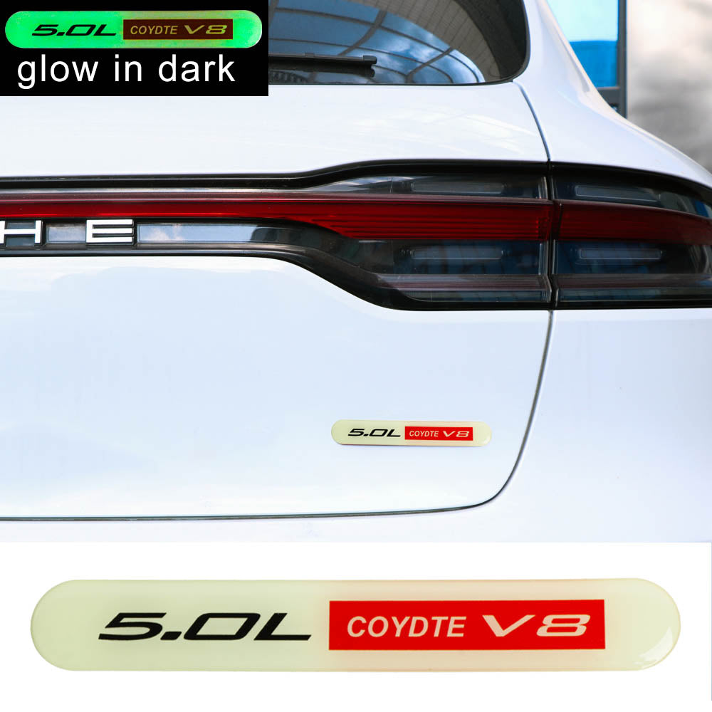 Brand New 1PCS 5.0L COYOTE V8 Glows in Dark Green Car Trunk Side Fenders Door Badge Scratch Guard Sticker