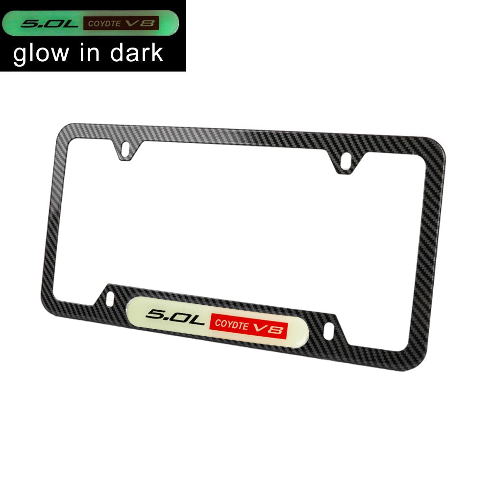 Brand New Universal 1PCS 5.0L COYOTE V8 Carbon Fiber Style Metal License Plate Frame