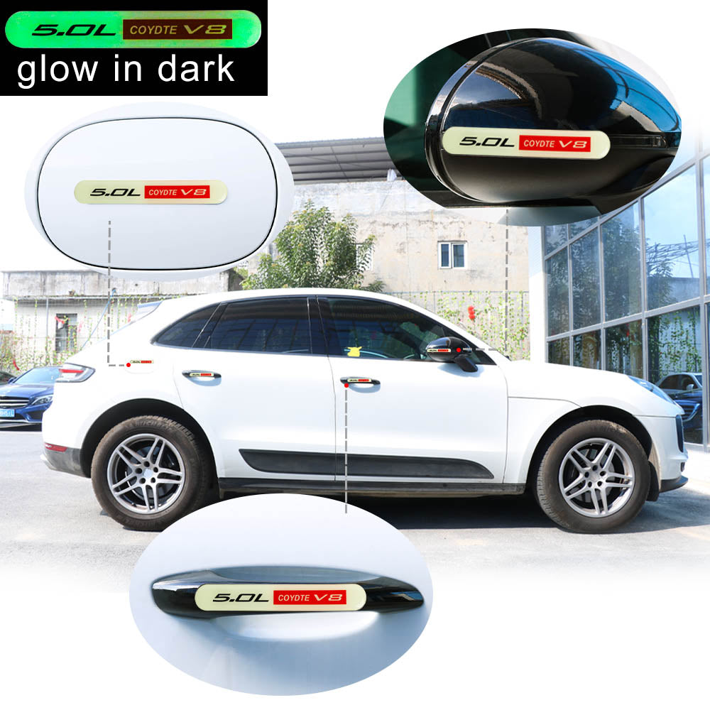 Brand New 2PCS 5.0L COYOTE V8 Glows in Dark Green Car Trunk Side Fenders Door Badge Scratch Guard Sticker