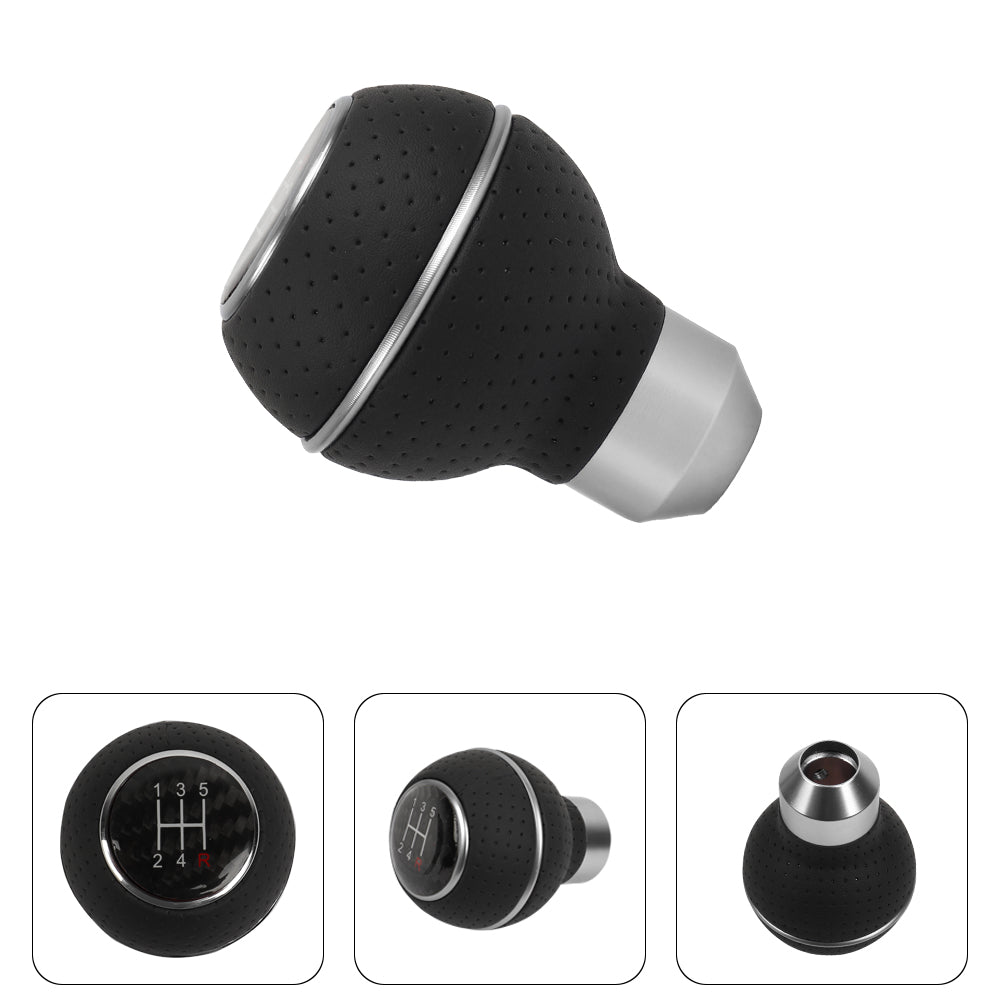 Brand New Universal Leather 5 SPEED Silver & Black Ball Manual Car Gear Shift Knob MT Manual Shifter M8 M10 M12