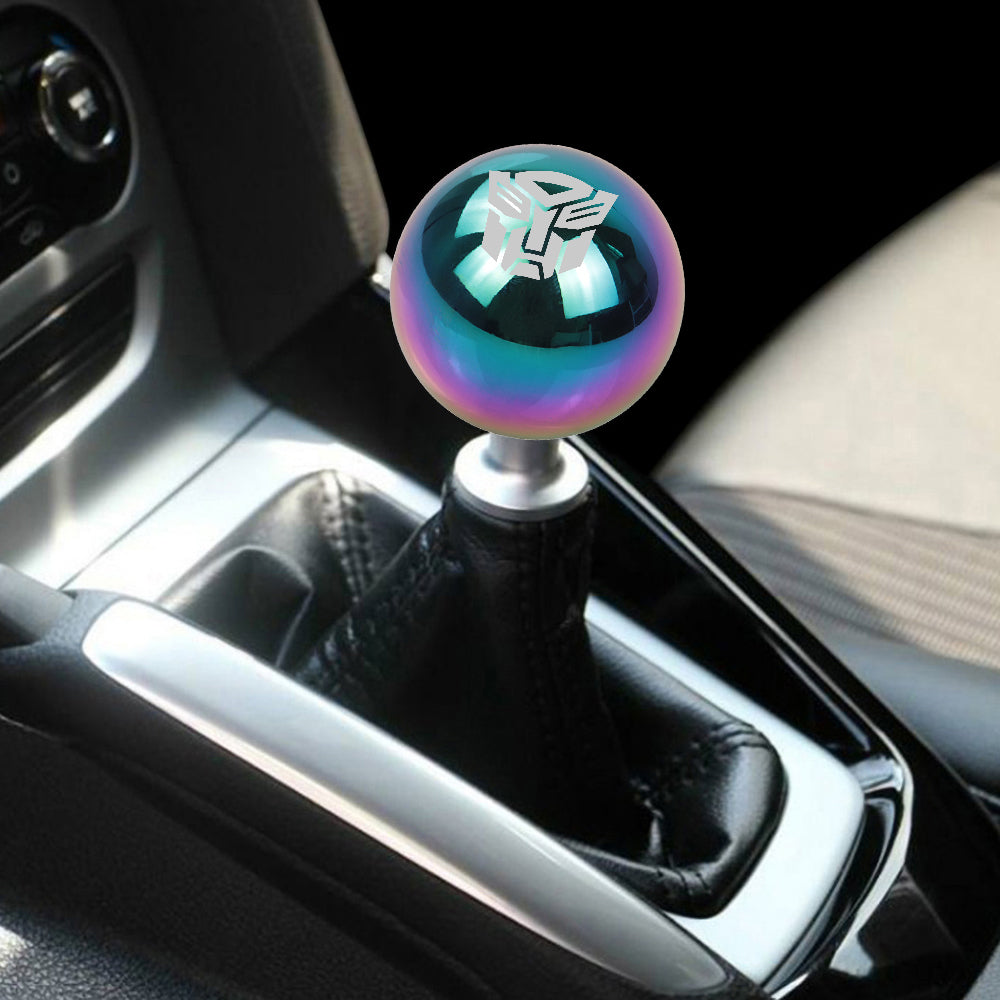 BRAND NEW UNIVERSAL JDM AUTOBOT TRANSFORMERS Aluminum Neo Chrome Round Ball Manual Gear Stick Shift Knob M8 M10 M12