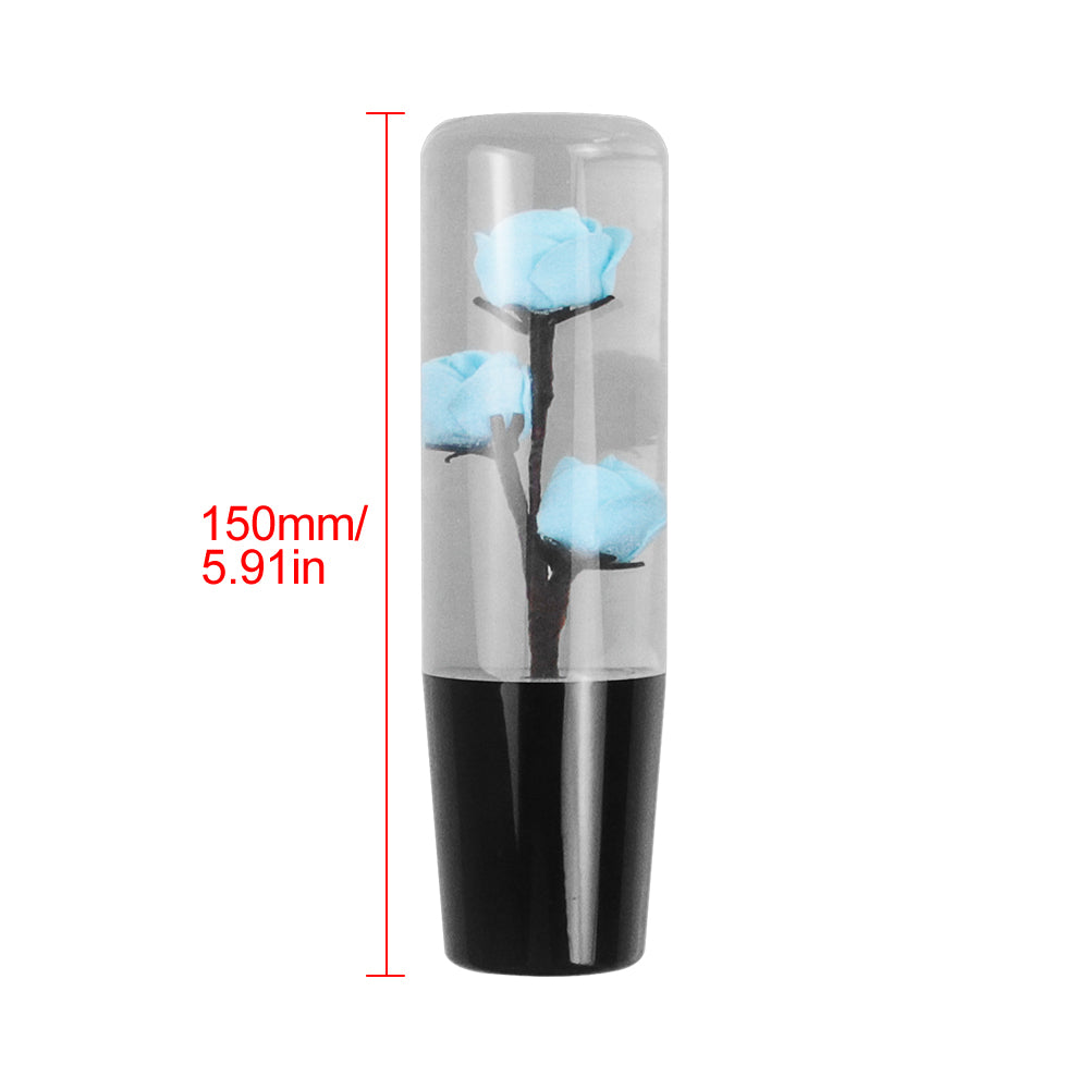 Brand New 1PCS Universal 15CM JDM Clear Teal Rose Flowers Manual Car Black Base Racing Stick Shift Knob M8 M10 M12